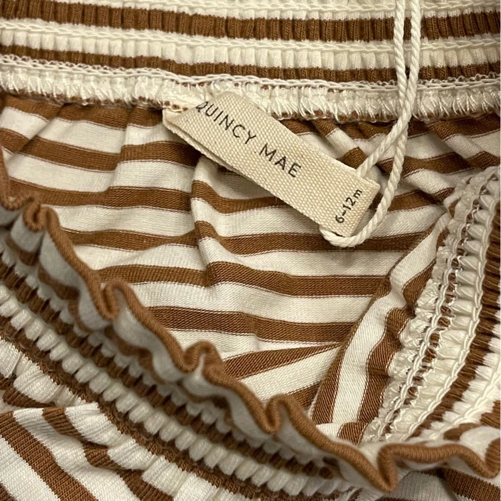 Quincy Mae Gathered Walnut Striped Bloomer size 6-12M Organic Cotton